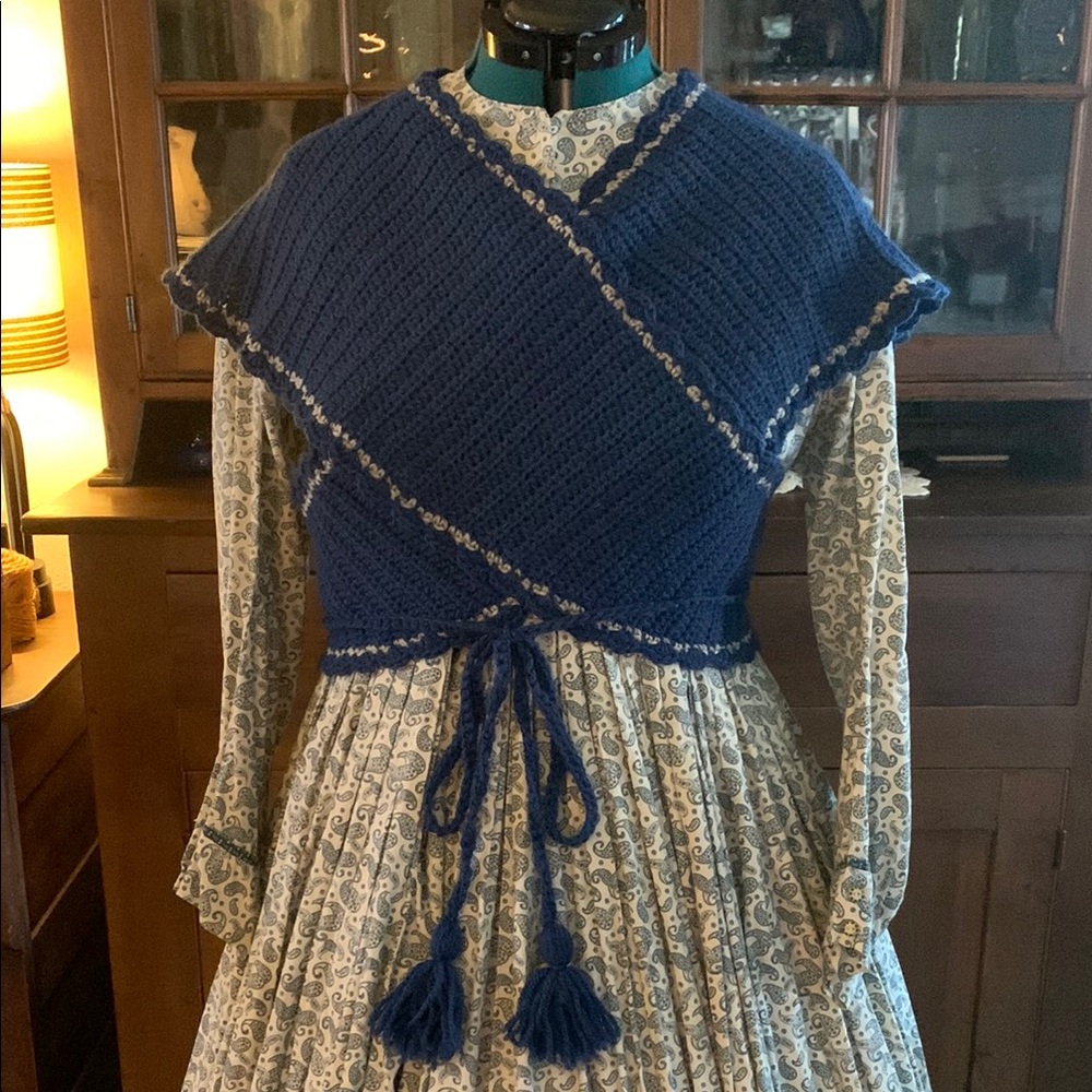Handmade Blue Crocheted Wool Sontag